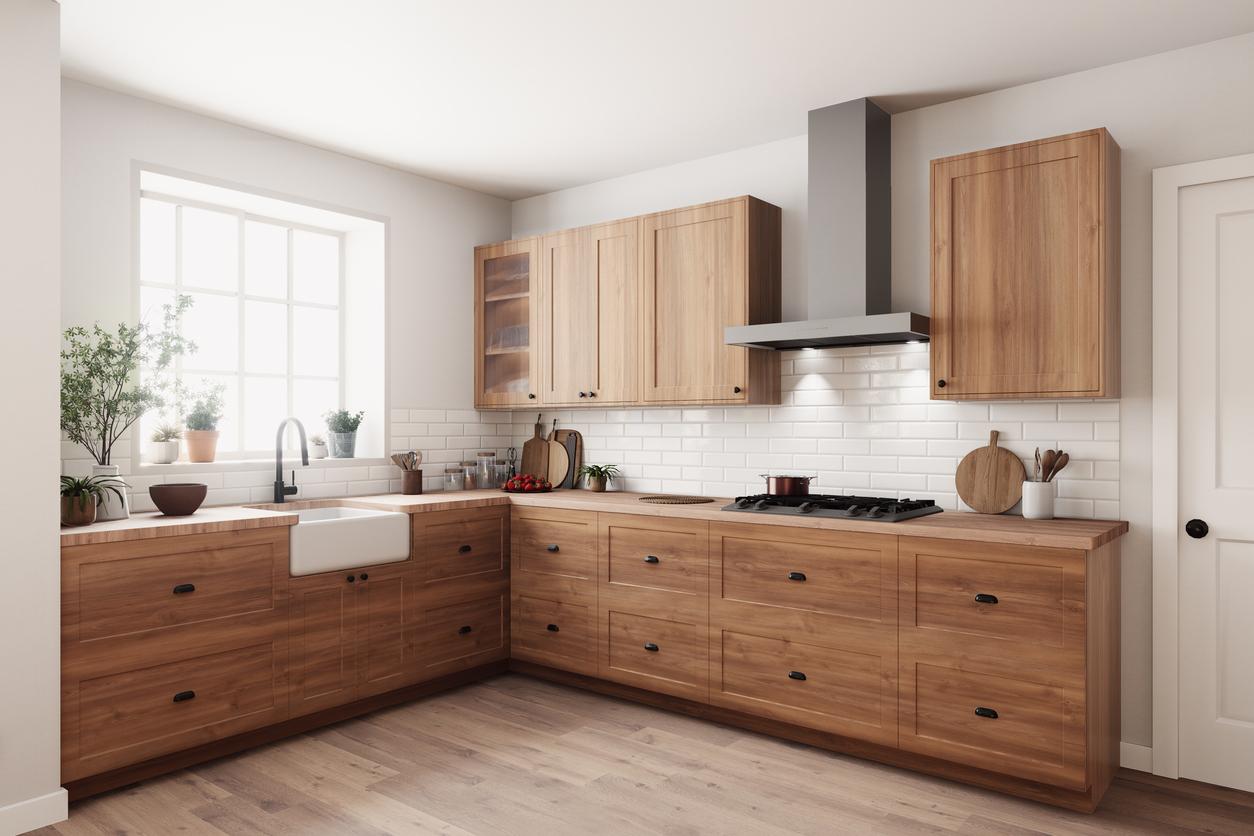 White cabinet refinishing in kitchen